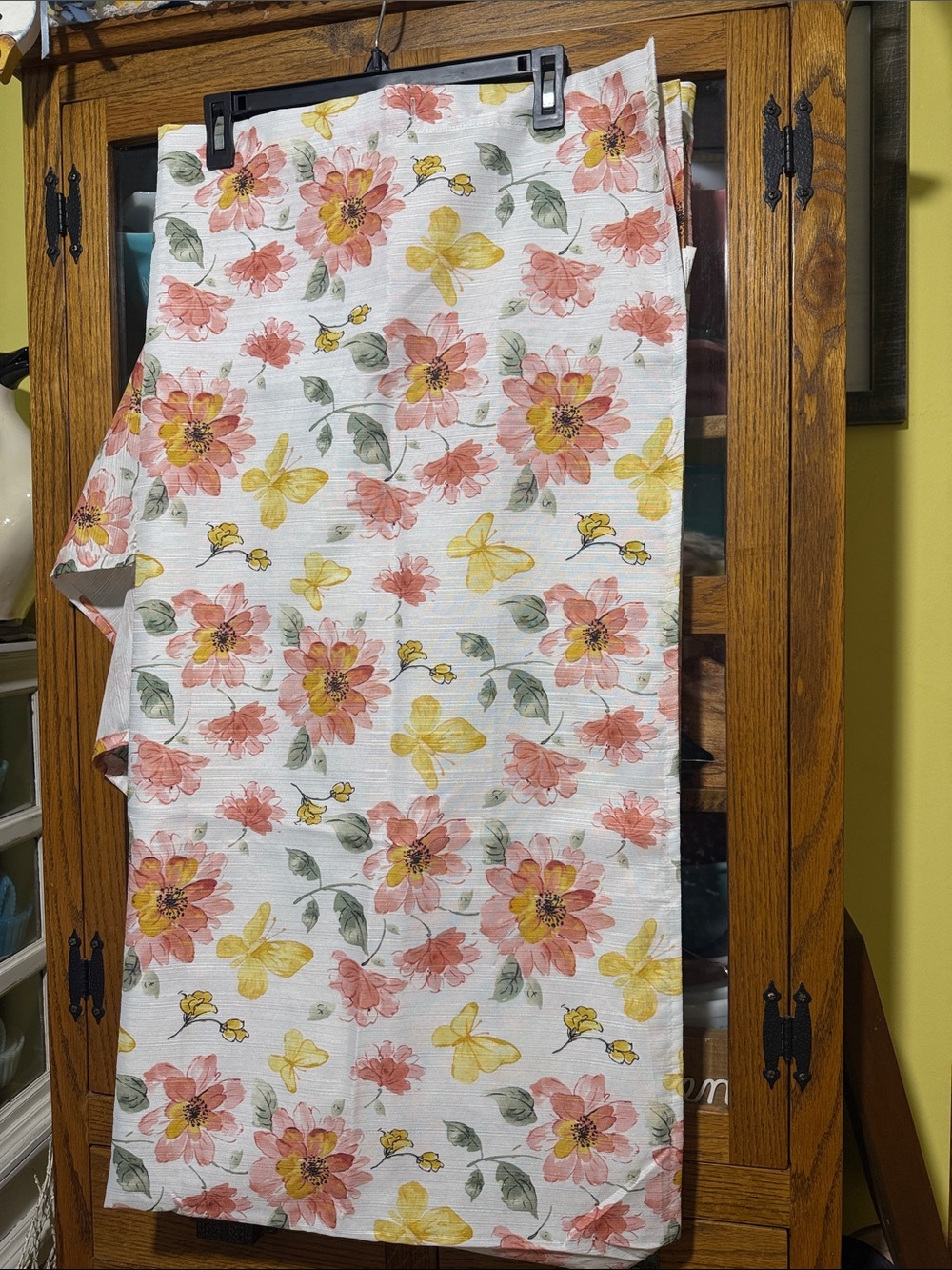 Floral Butterflies yellow peach pink shower curtain cottagecore
